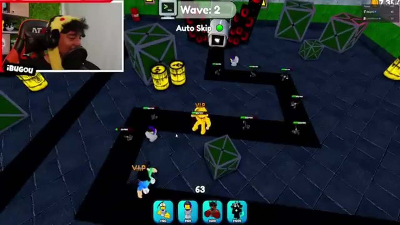 Toilet Verse Tower Defense lobby and map overview showing platforms, HUD, and deployed units